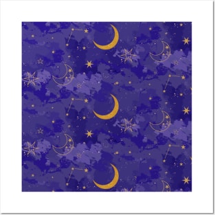 Moon And Stars Pattern Posters and Art